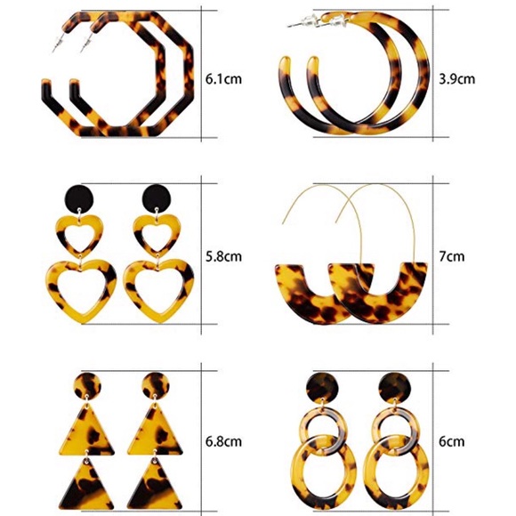 6 Pairs Geometric Leopard Bohemian Earrings - Picture 7 of 8